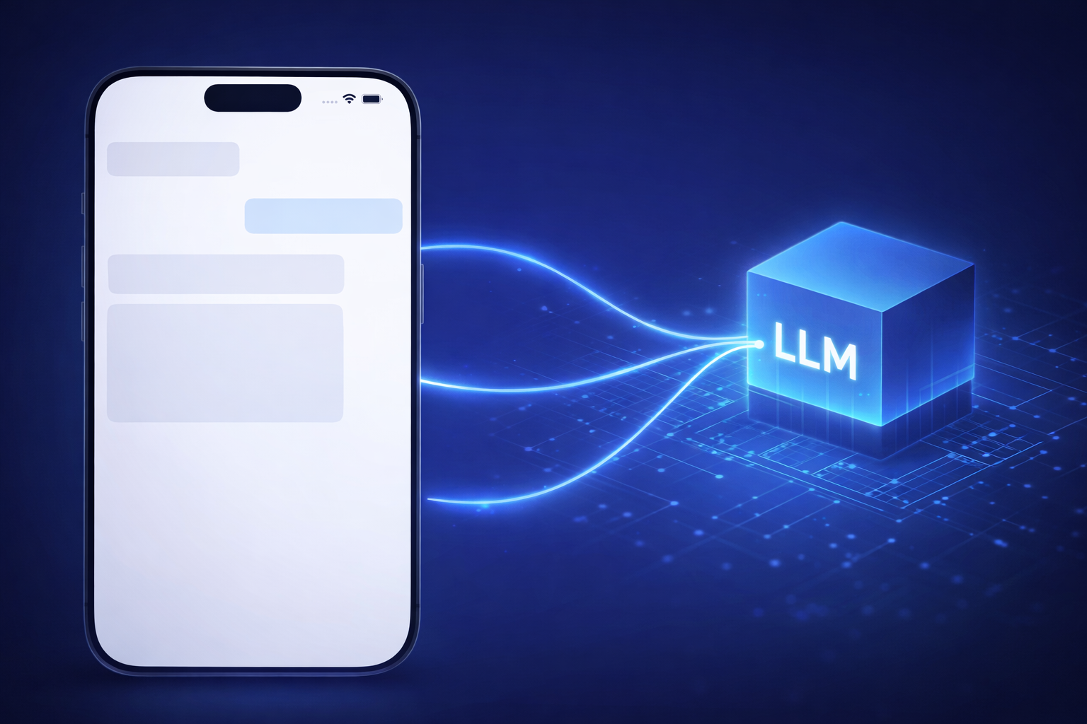 Ilustración conceptual de una interfaz de chat desacoplada de la lógica de IA